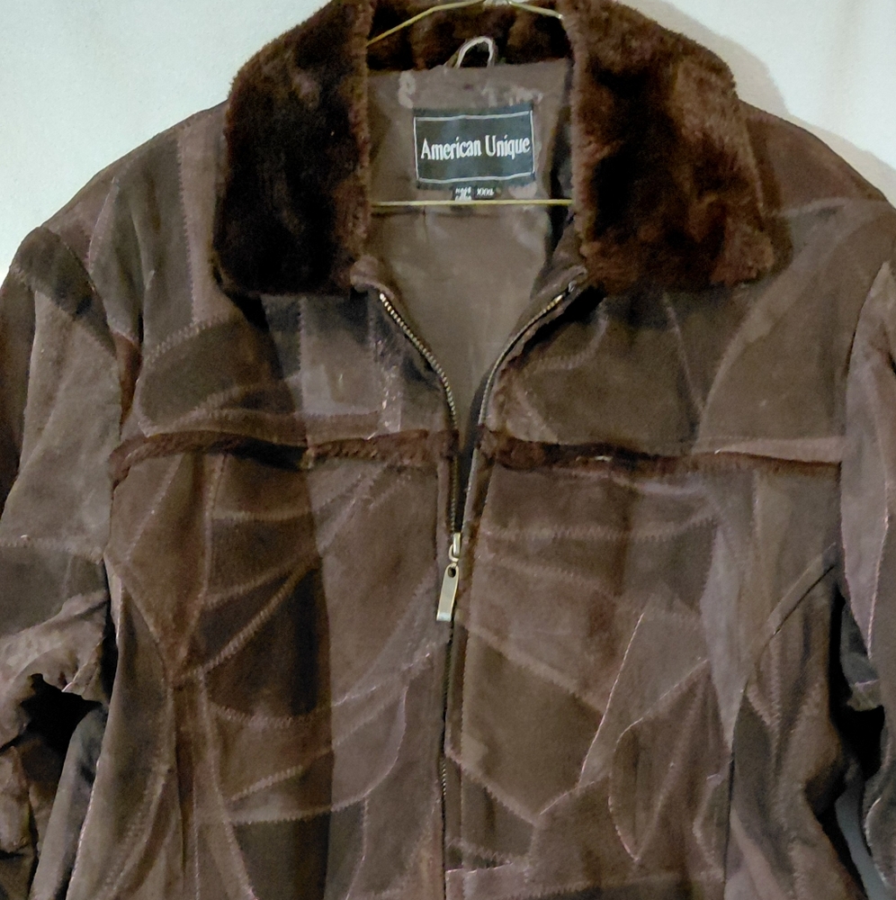 Elegant Brown Leather Patchwork Jacket - image 1